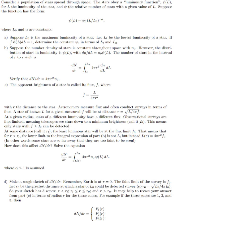 Solved Consider a population of stars spread through space. | Chegg.com