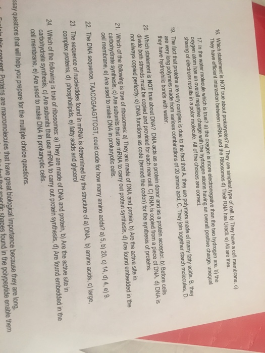 Solved 16. Which statement is NOT true about prokaryotes? a)