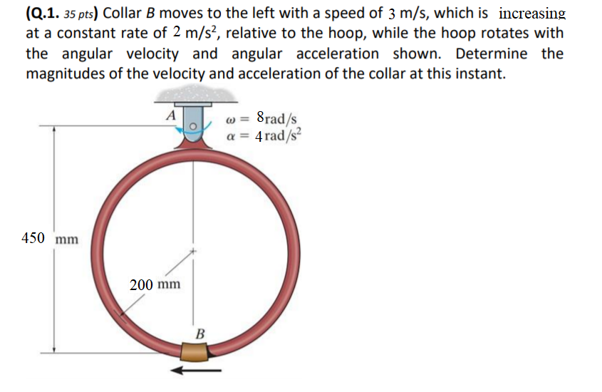 Solved (Q.1. 35 pts) Collar B moves to the left with a speed