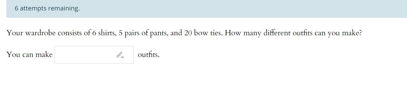 Solved 6 attempts remaining. Your wardrobe consists of 6 | Chegg.com