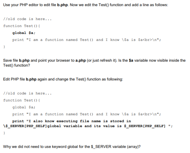 Solved Use your PHP editor to edit file b.php. Now we edit | Chegg.com