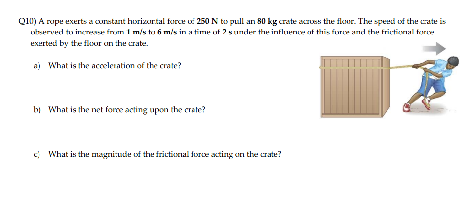 Solved Q10) A rope exerts a constant horizontal force of 250 | Chegg.com