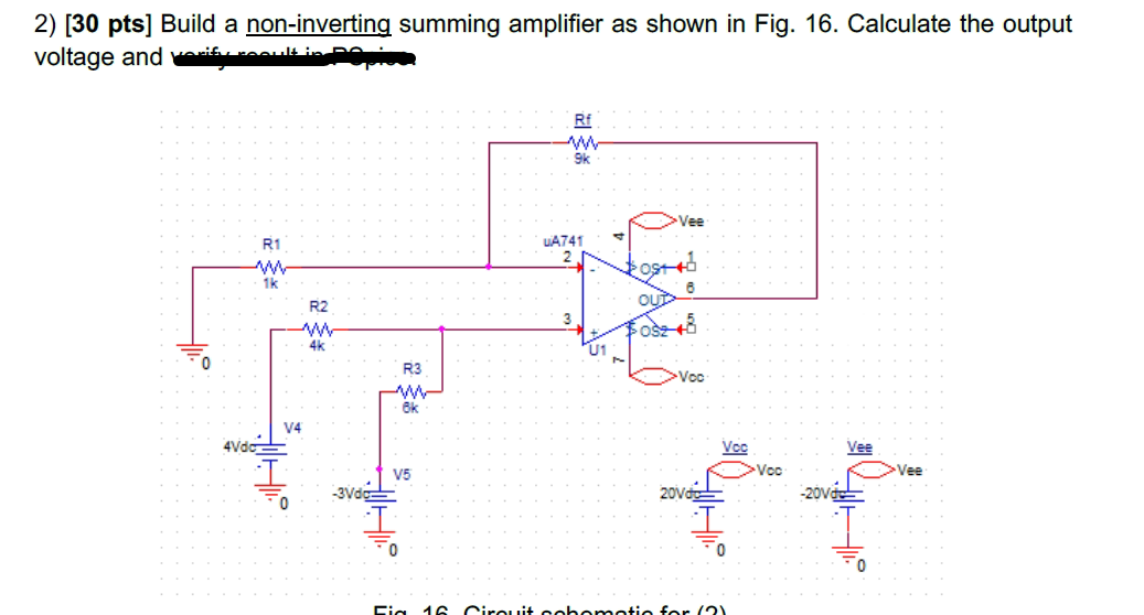 Solved 2) [30 pts] Build a non-inverting summing amplifier | Chegg.com