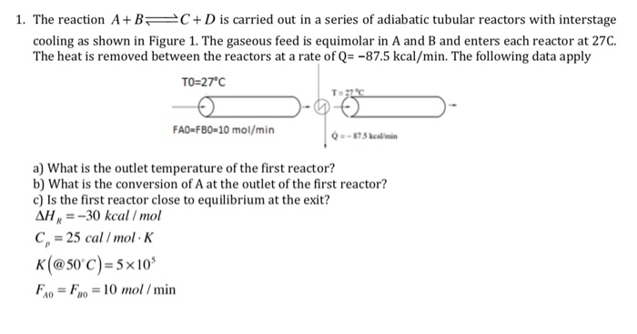 Solved The reaction is carried out in a series of adiabatic | Chegg.com