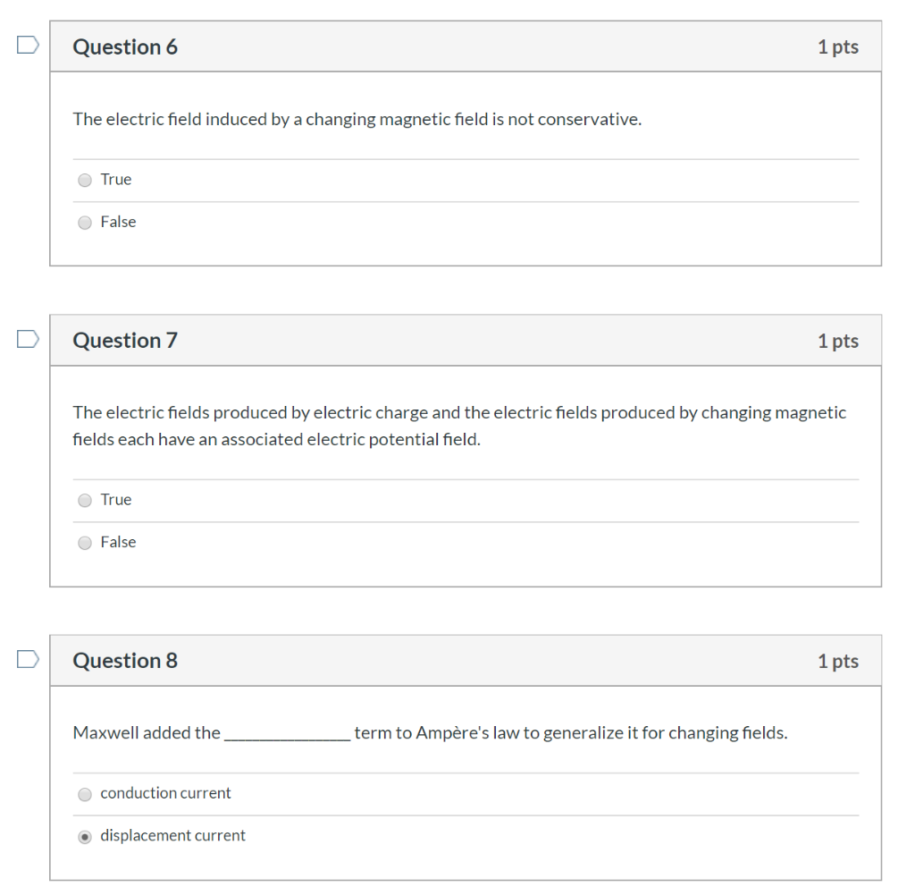 Solved Question 6 1 pts The electric field induced by a | Chegg.com
