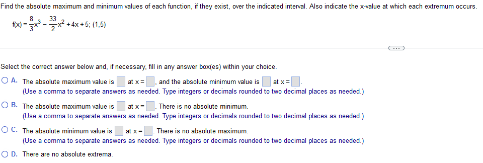 Solved Find the absolute maximum and minimum values of each | Chegg.com