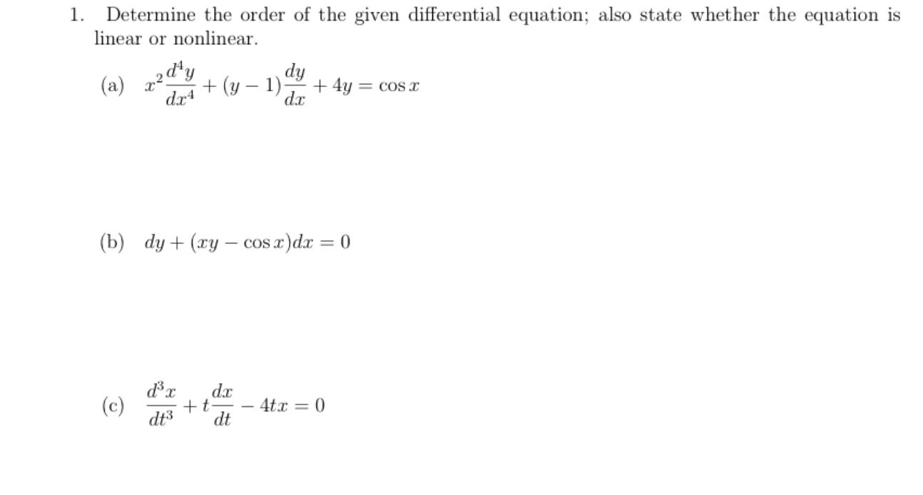 Solved 1 Determine The Order Of The Given Differential