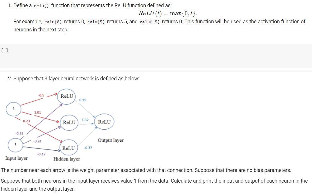 Solved 1. Define a relu() function that represents the ReLU | Chegg.com