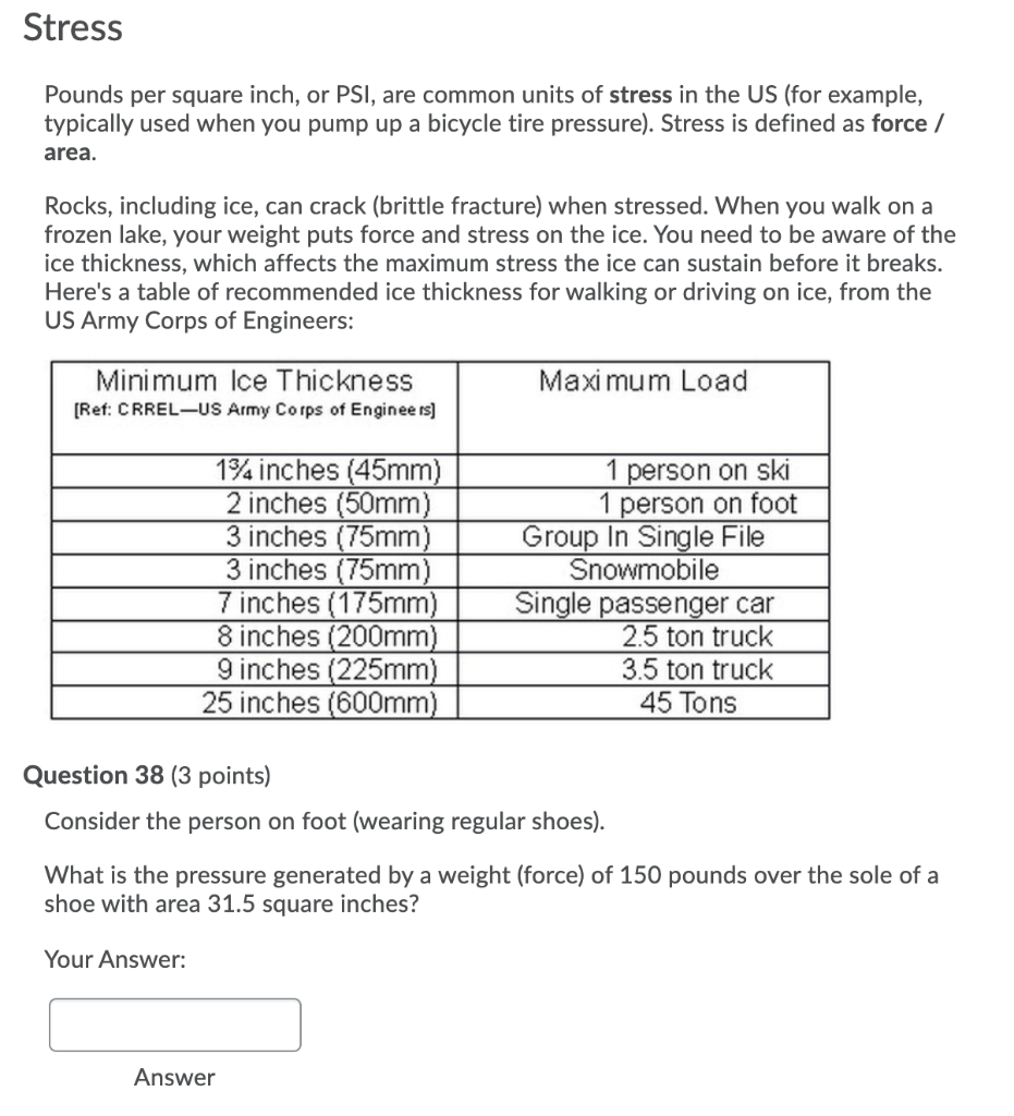 common units of pressure table