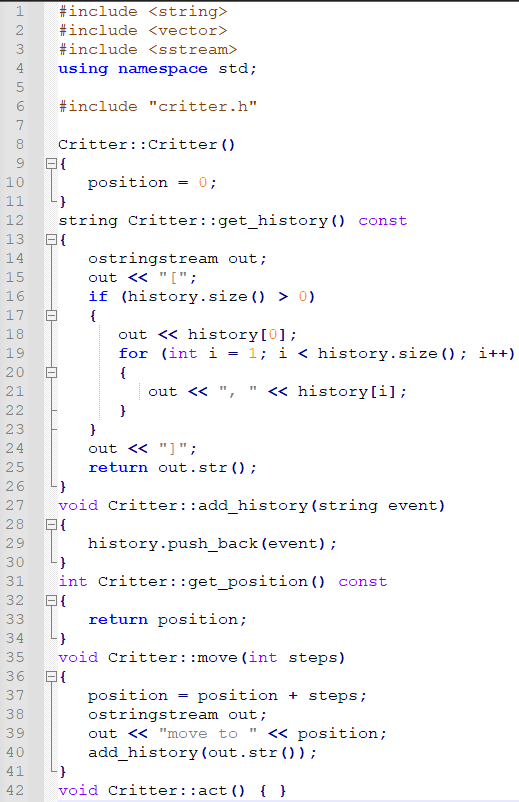 Solved The Critter class is a base class with some basic | Chegg.com