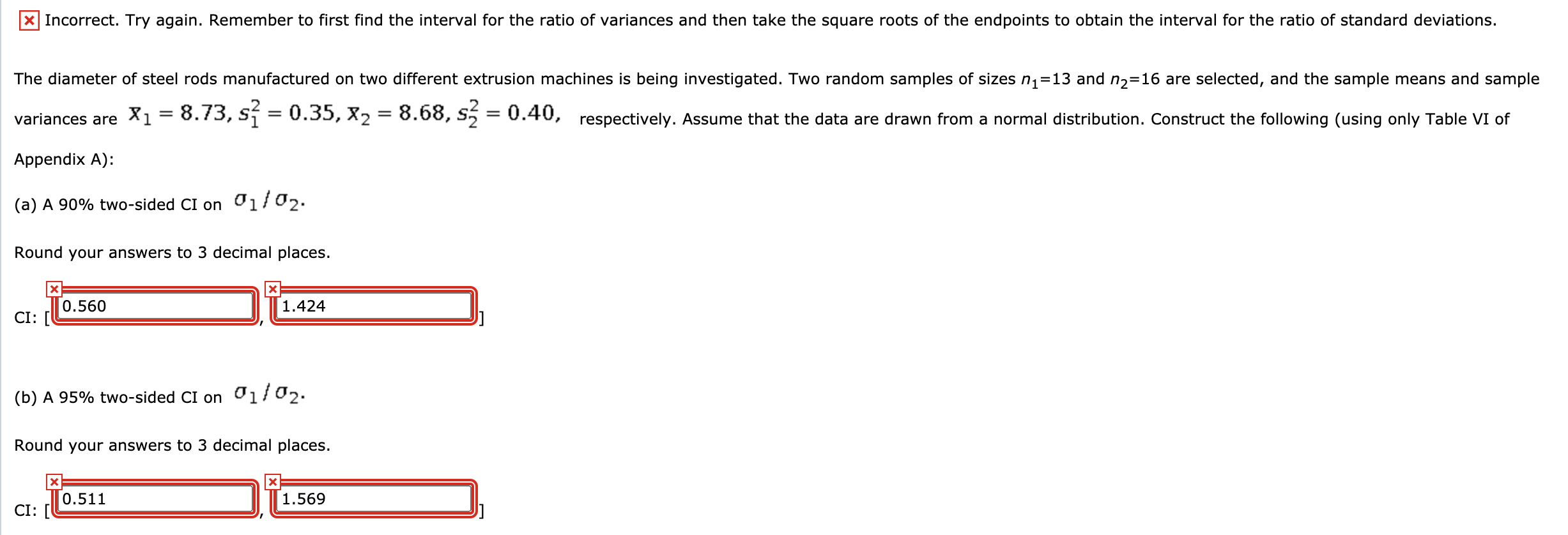 Solved The diameter of steel rods manufactured on two