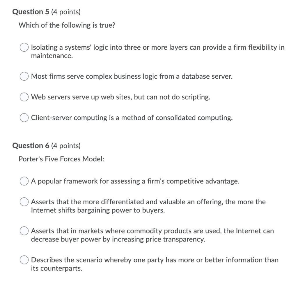 Solved Question 5 (4 points) Which of the following is true? | Chegg.com