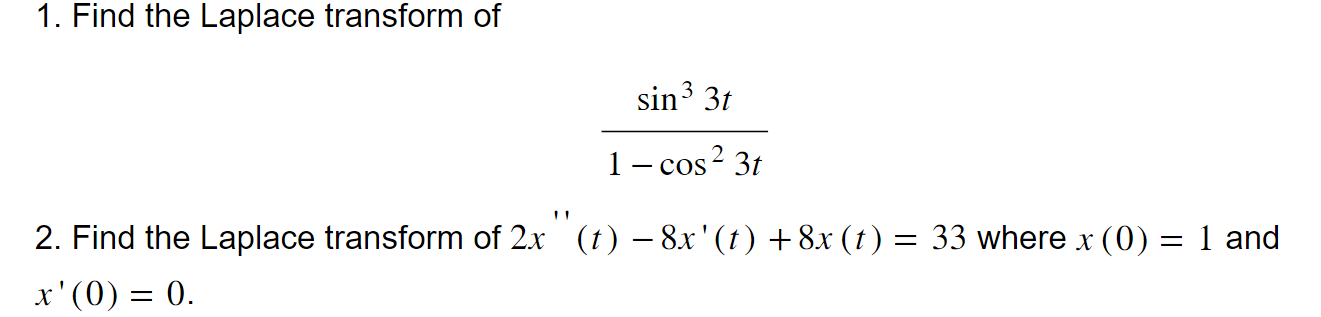 laplace transform of 1 cos2t t