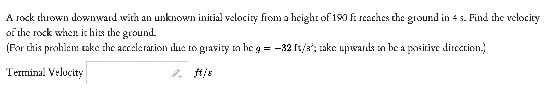 Solved A rock thrown downward with an unknown initial | Chegg.com