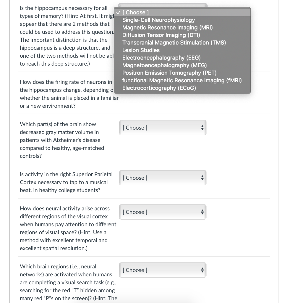Solved Is the hippocampus necessary for all [Choose ] | Chegg.com