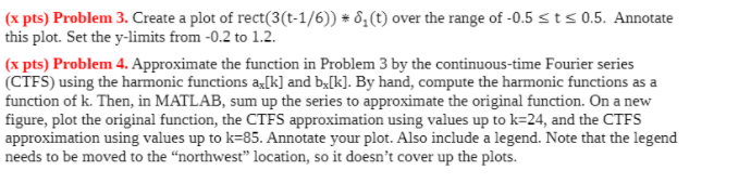 Solved (x pts) Problem 3. Create a plot of rect(3(t-1/6)) * | Chegg.com