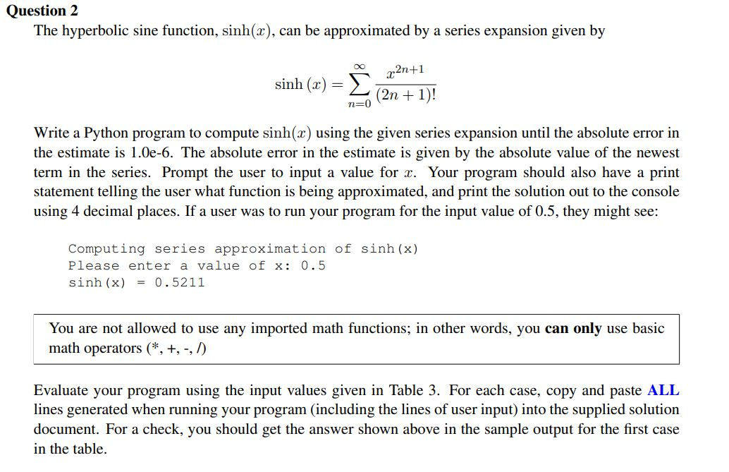 Solved The hyperbolic sine function, sinh(x), can be | Chegg.com
