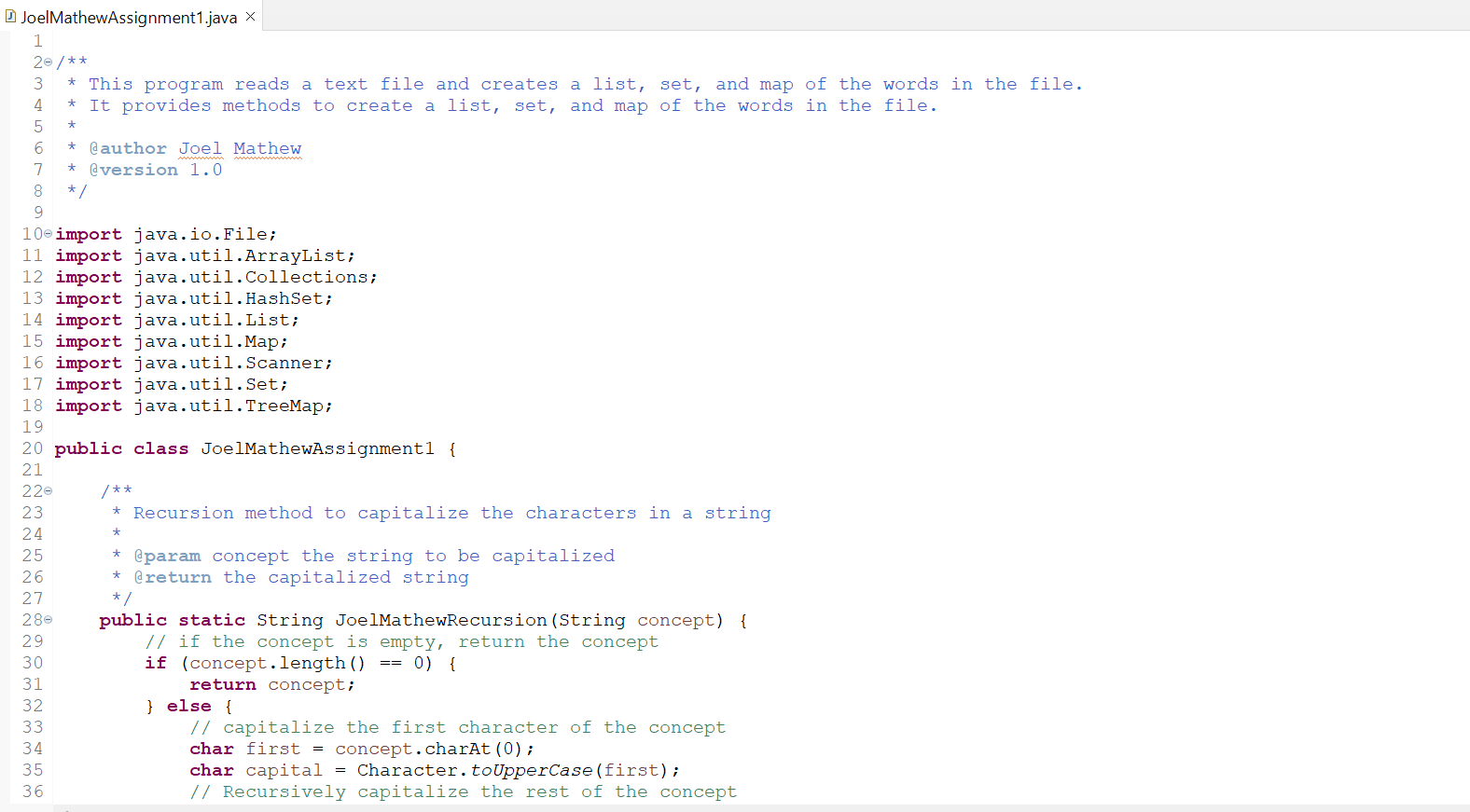 Solved JoelMathewAssignment1.java × 2⊙/⋆⋆ * This program | Chegg.com
