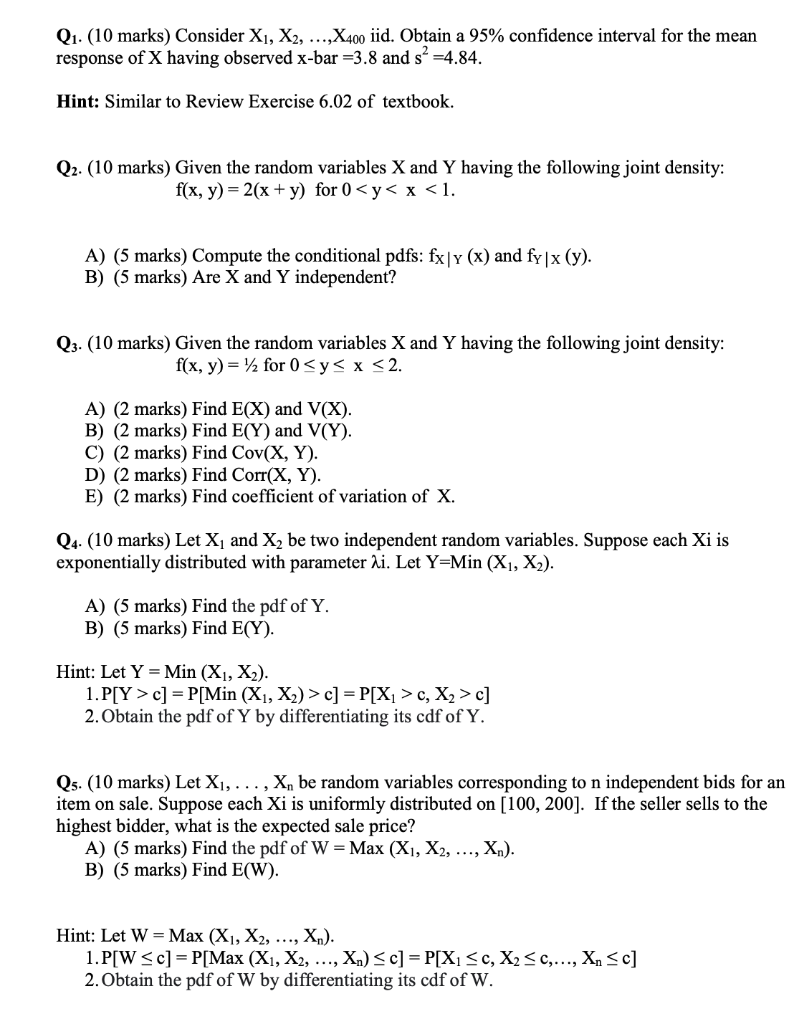 Solved Q1 10 Marks Consider X1 X2 X400 Iid Obtain Chegg Com