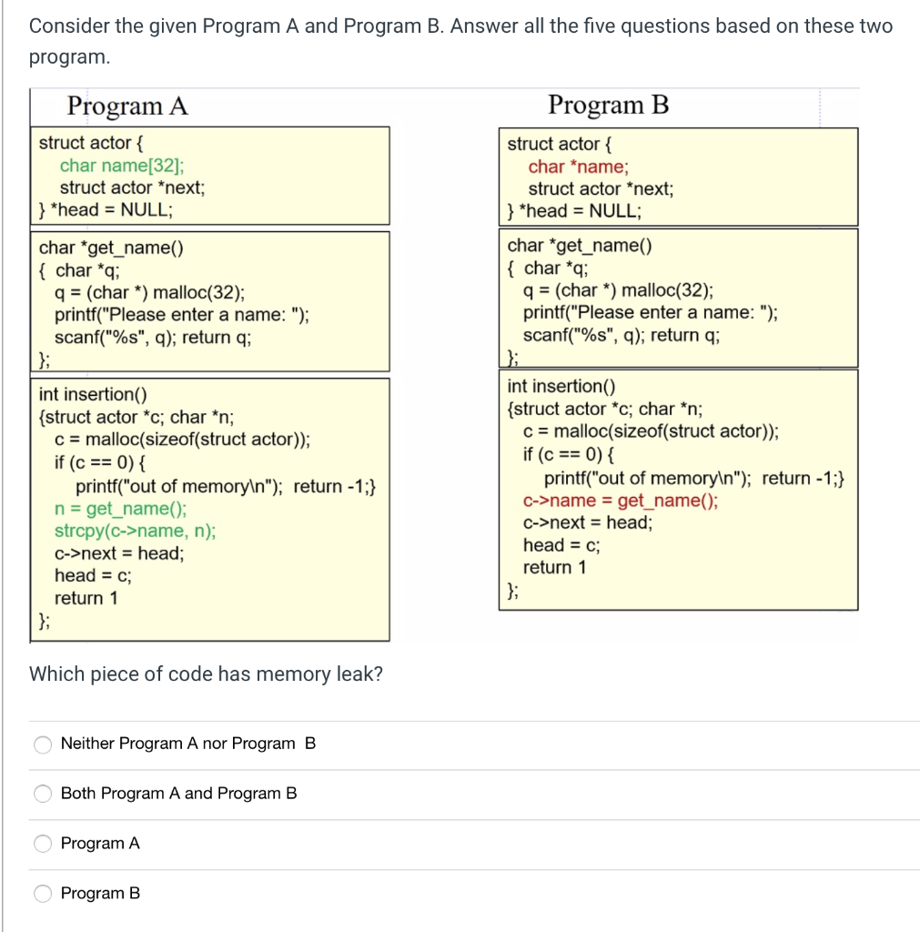 Solved Consider the given Program A and Program B. Answer | Chegg.com