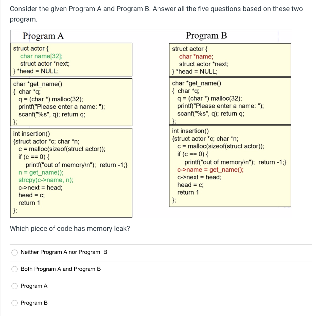 Solved Consider The Given Program A And Program B. Answer | Chegg.com