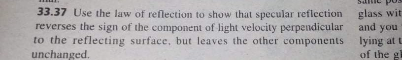 Solved 33.37 Use the law of reflection to show that specular | Chegg.com