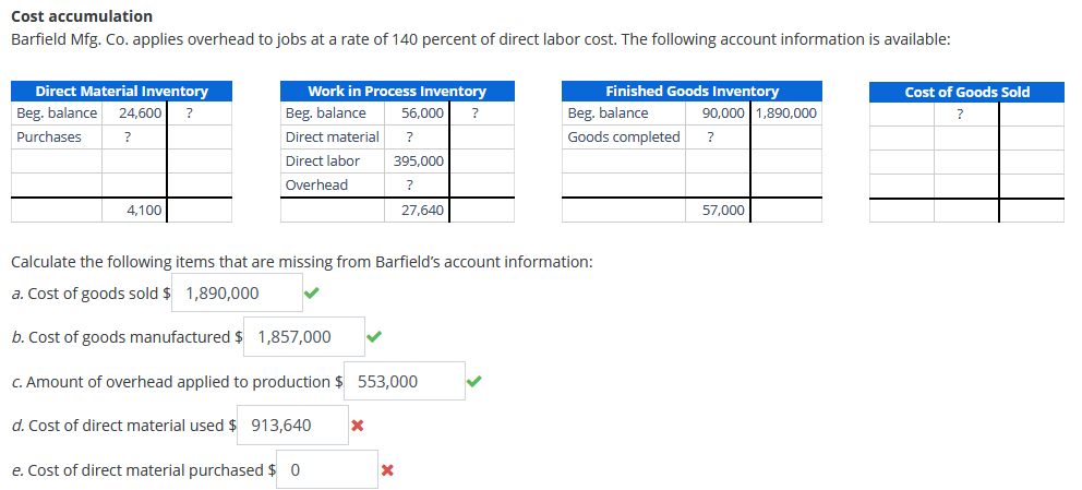 Solved Cost AccumulationBarfield Mfg. ﻿Co. ﻿applies Overhead | Chegg.com