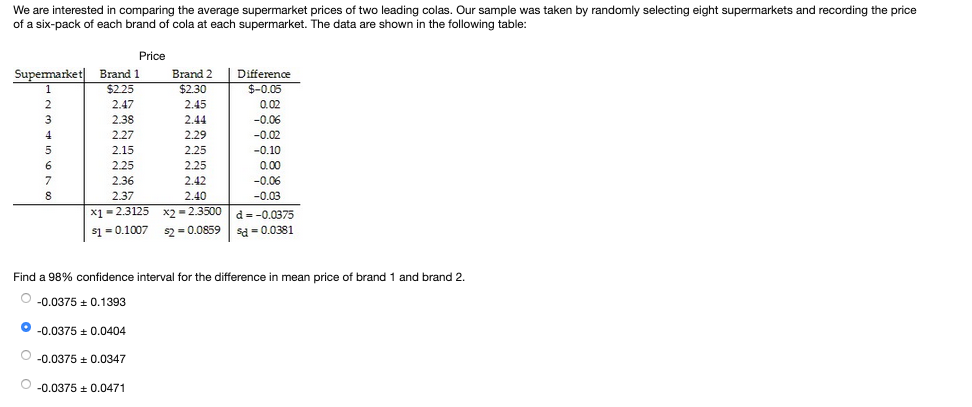 Solved We are interested in comparing the average | Chegg.com