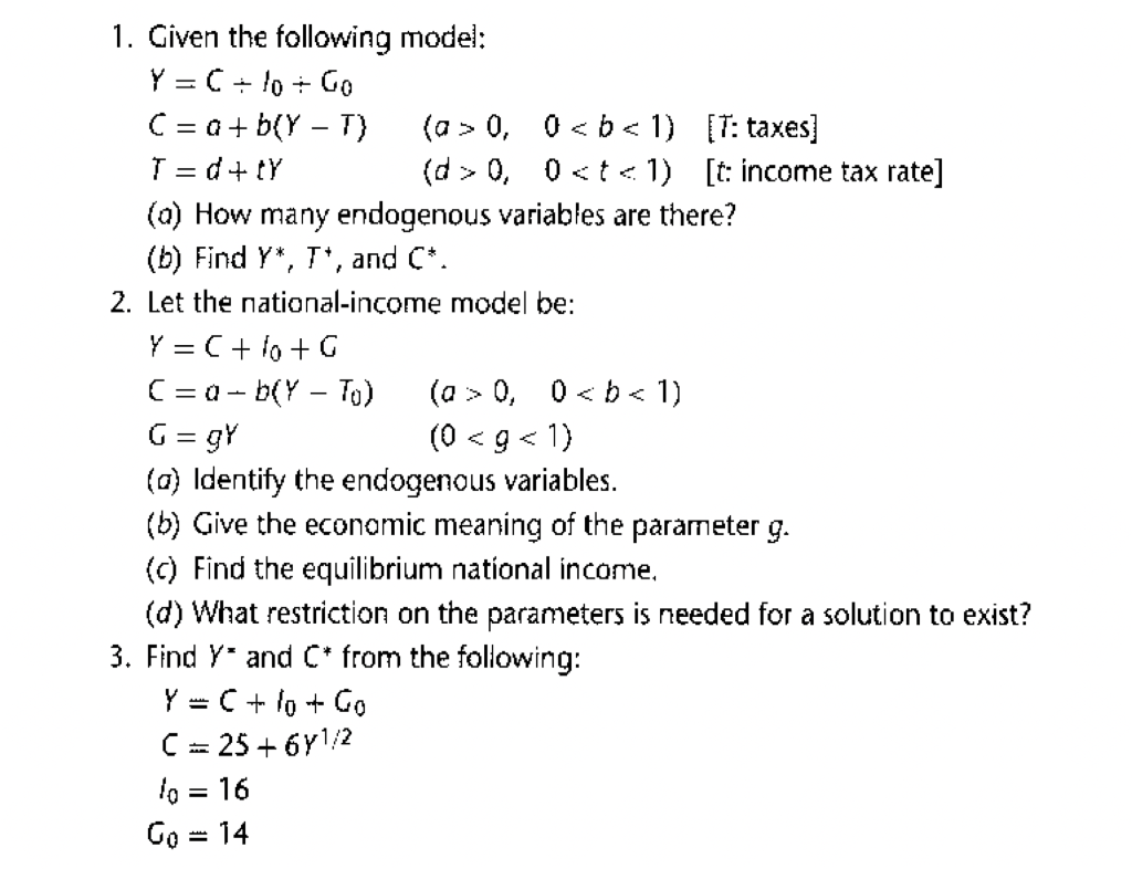 Solved 1. Given The Following Model: Y = C÷lo+Go (a> 0, 00, | Chegg.com