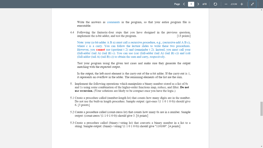 Page of 6 ZOOM Programming Exercise (50 points) | Chegg.com