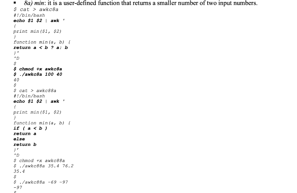 Solved 8a) min: it is a user-defined function that returns a | Chegg.com
