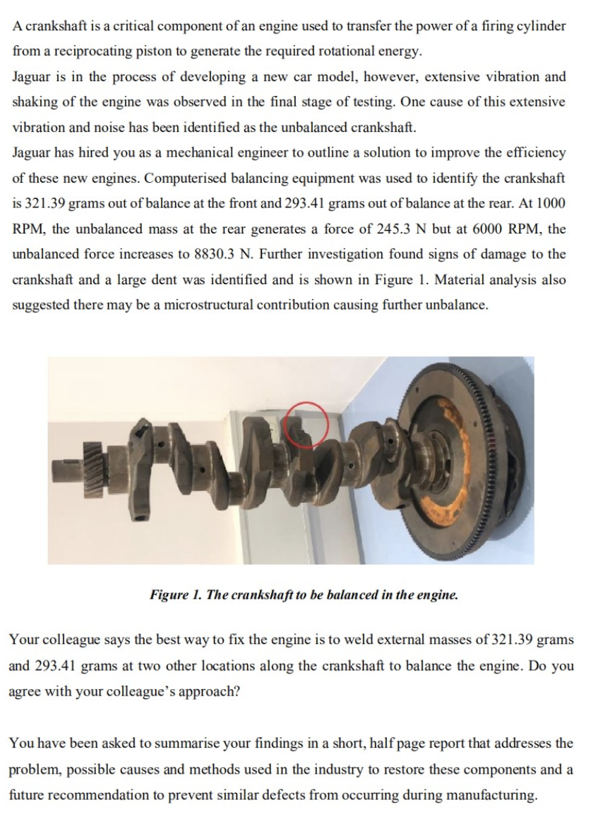 Solved A crankshaft is a critical component of an engine | Chegg.com