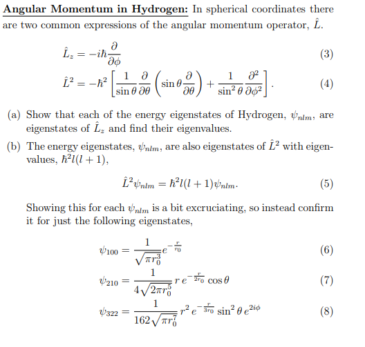 Solved ao Angular Momentum in Hydrogen: In spherical | Chegg.com