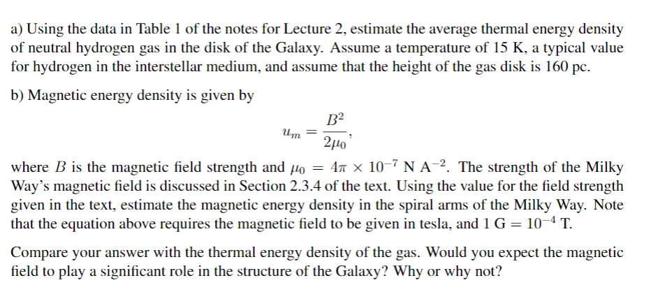 Um a) Using the data in Table 1 of the notes for | Chegg.com