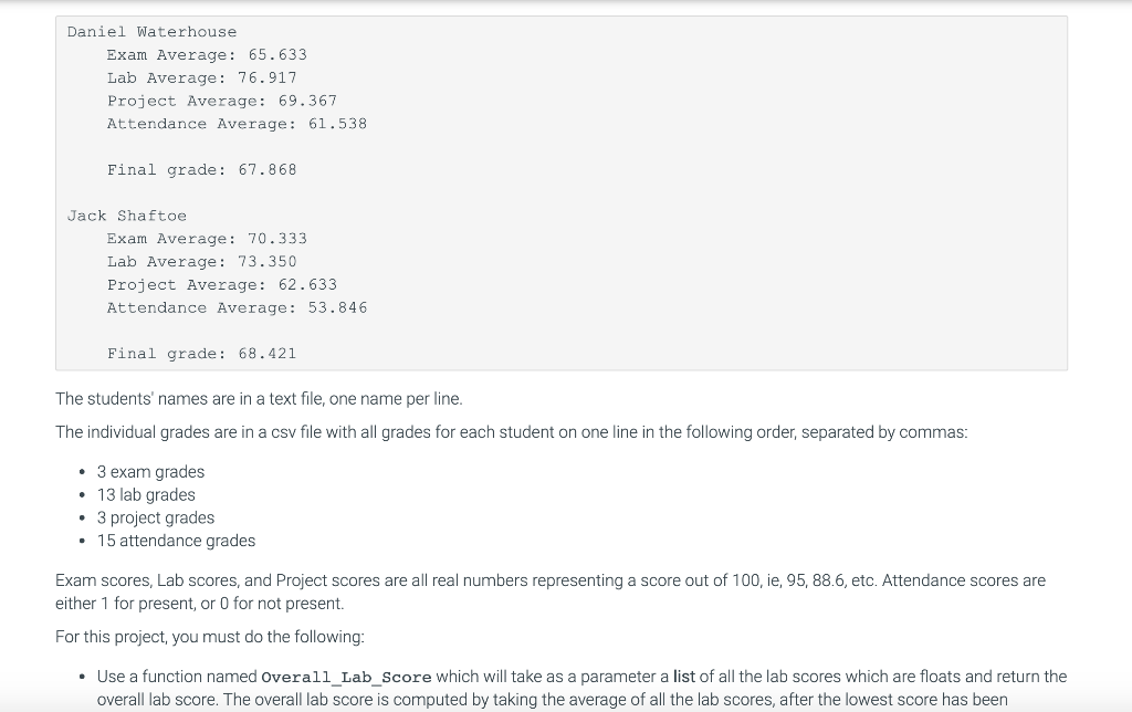 17.3 PROJECT 3 : Grade Calculator Overview In this | Chegg.com