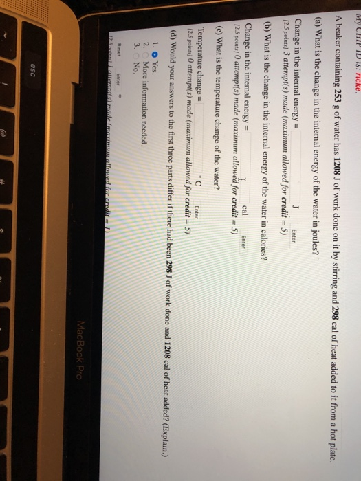 Solved A beaker containing 253 g of water has 1208 J of work | Chegg.com