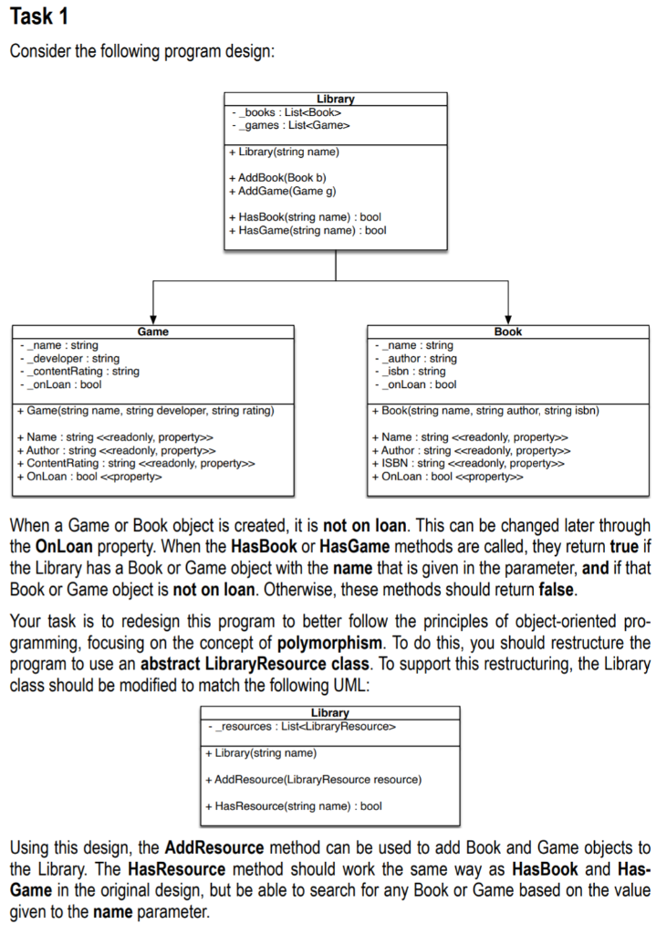 Task 1 Consider the following program design: Library | Chegg.com