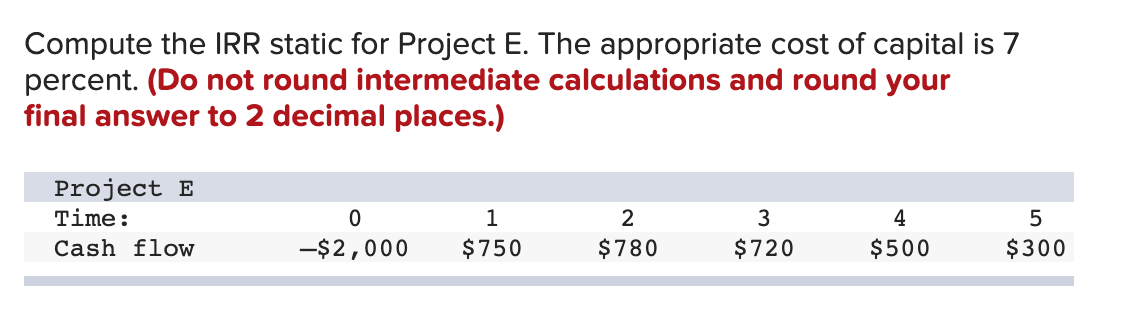 Solved Compute the IRR static for Project E. The appropriate | Chegg.com