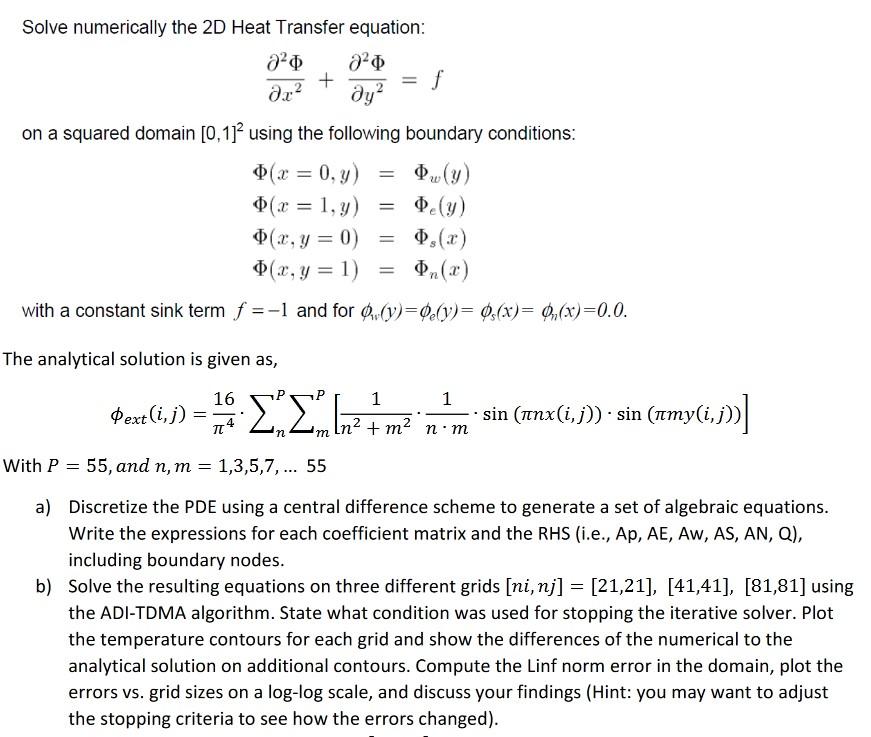 Solve numerically the 2D Heat Transfer equation: 30 | Chegg.com