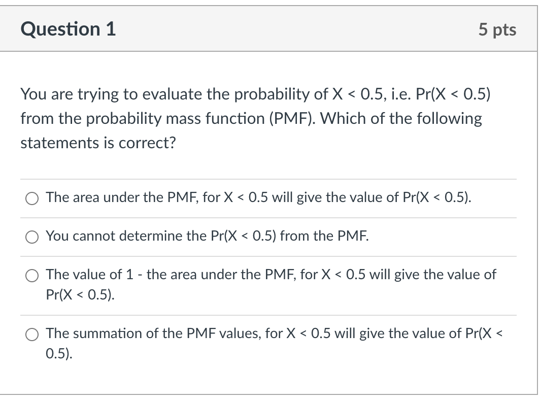 Solved Question 1 5 pts You are trying to evaluate the | Chegg.com