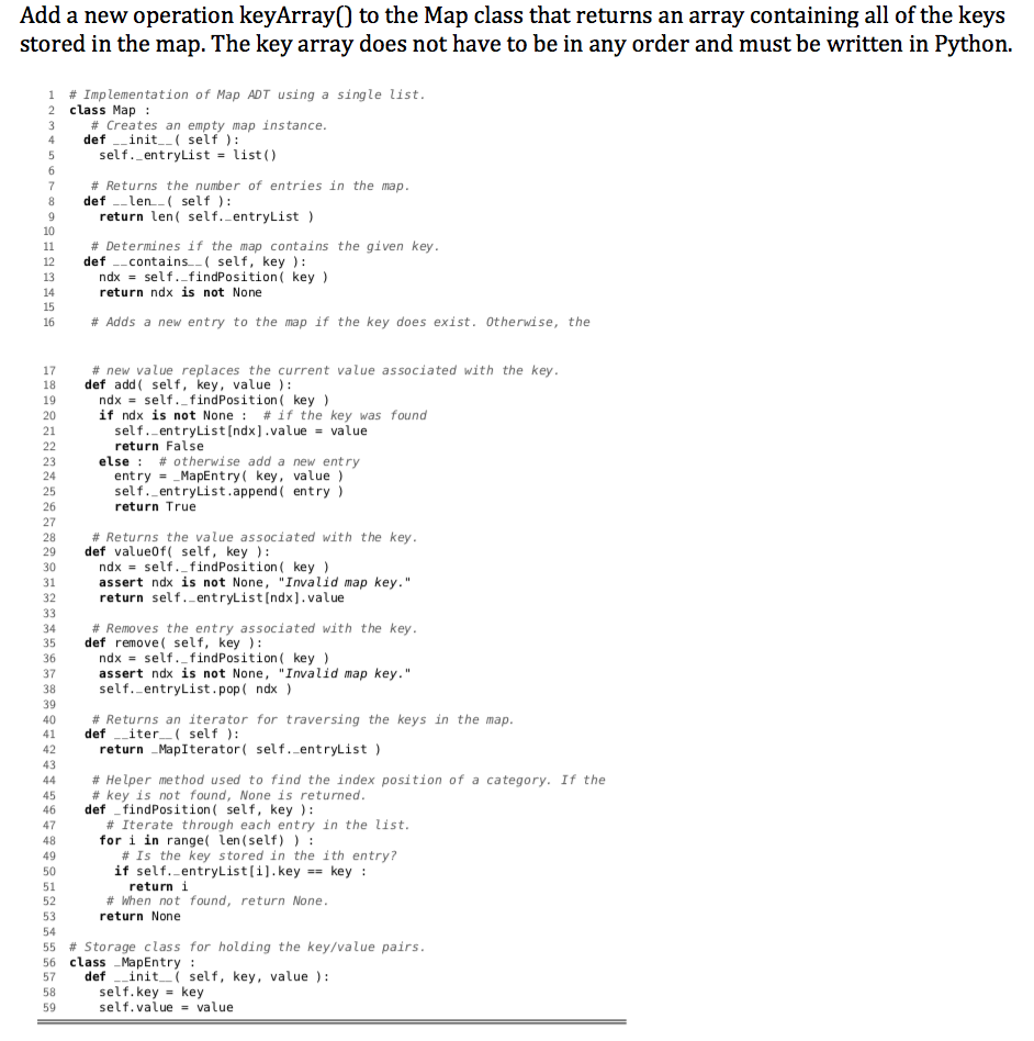 Solved Add a new operation keyArray) to the Map class that | Chegg.com