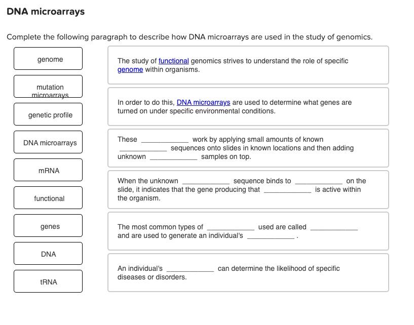 Solved DNA microarrays Complete the following paragraph to