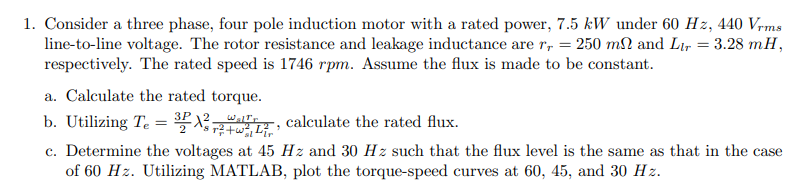 Solved 1. Consider a three phase, four pole induction motor | Chegg.com