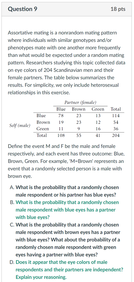 Solved Assortative Mating Is A Nonrandom Mating Pattern | Chegg.com