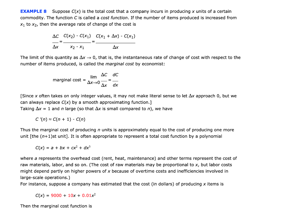 Solved EXAMPLE 8 Suppose C(x) is the total cost that a