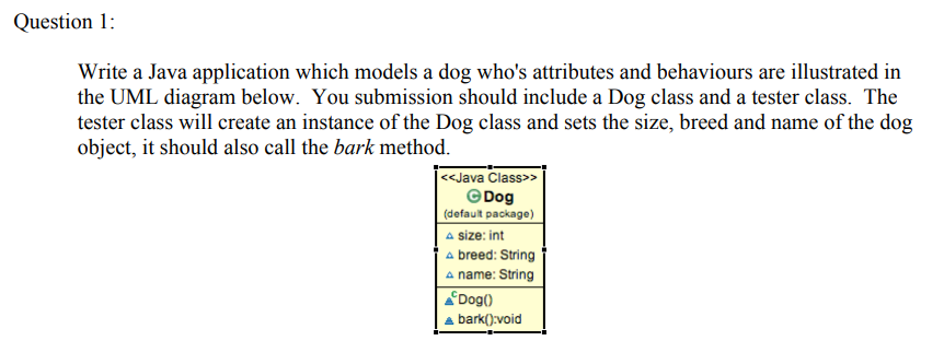 Solved Write a Java application which models a dog who's | Chegg.com