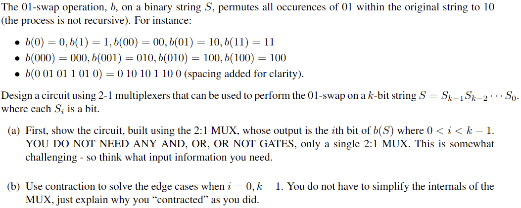 Solved The 01-swap Operation, B, On A Binary String S, | Chegg.com