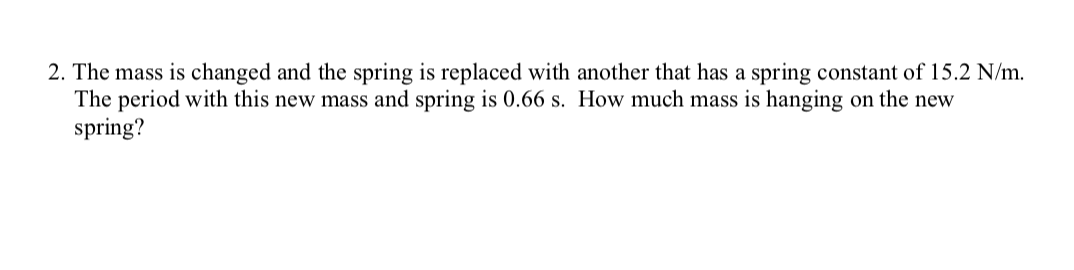 Solved 2. The mass is changed and the spring is replaced | Chegg.com