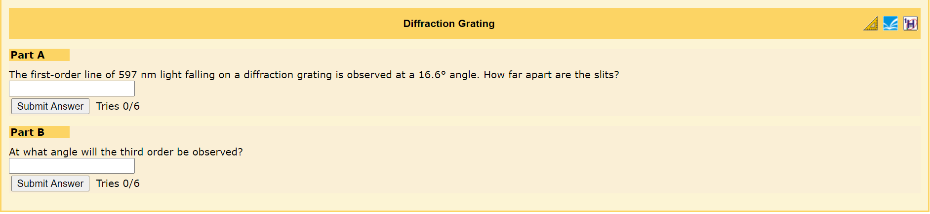 Solved Diffraction Grating Part A The first-order line of | Chegg.com