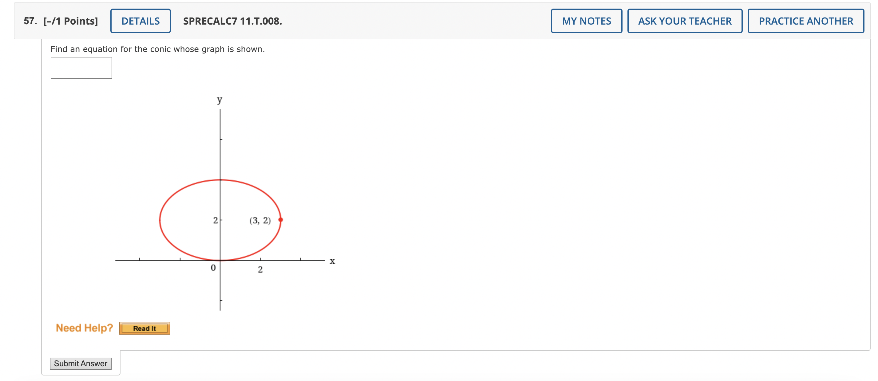 Solved Find an equation for the conic whose graph is shown. | Chegg.com